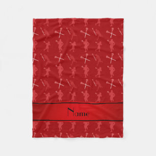 Personalised name red lacrosse silhouettes fleece blanket