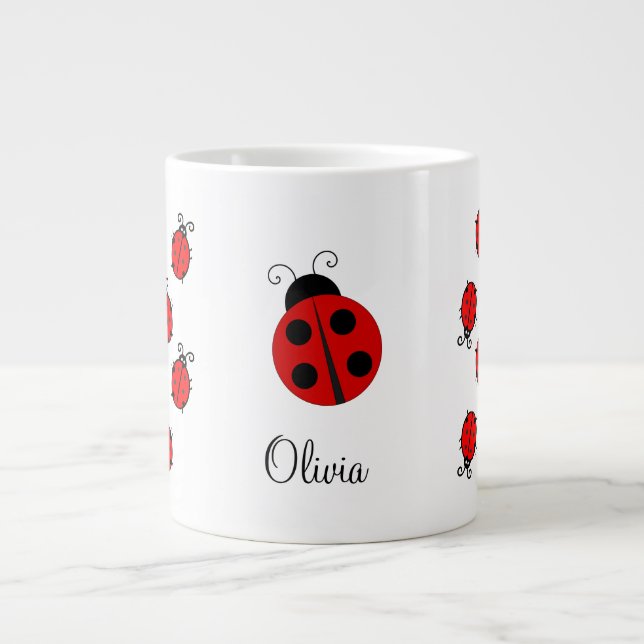 Personalised Name Red LadyBug Large Coffee Mug (Front)