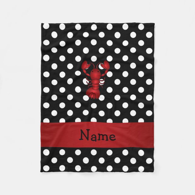 Personalised name red lobster black polka dots fleece blanket (Front)