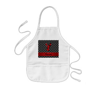 Personalised name red lobster black white polka do kids apron