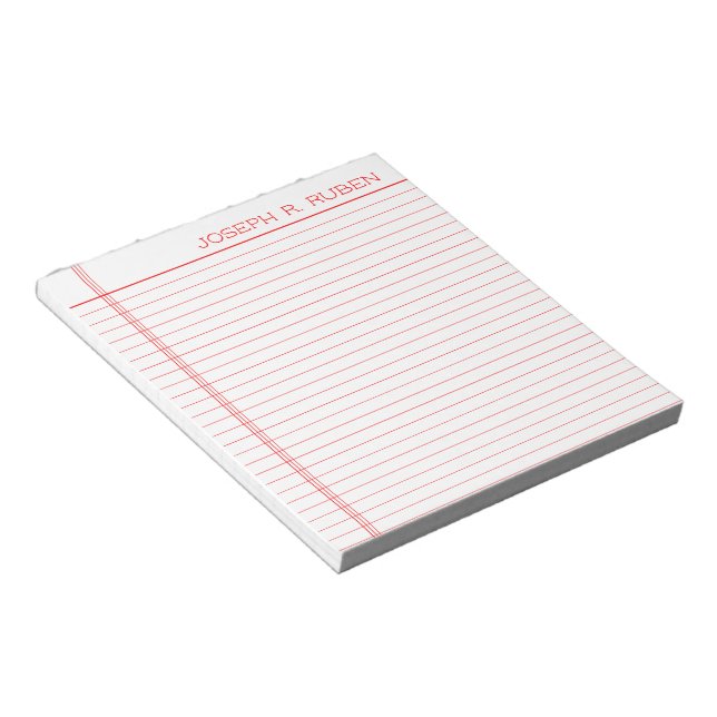 Personalised Name Red Notebook Paper Notepad (Angled)