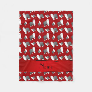 Personalised name red Old English Sheepdog dogs Fleece Blanket
