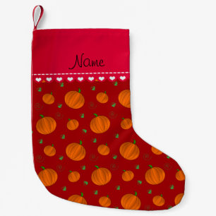 Personalised name red orange pumpkins small christmas stocking