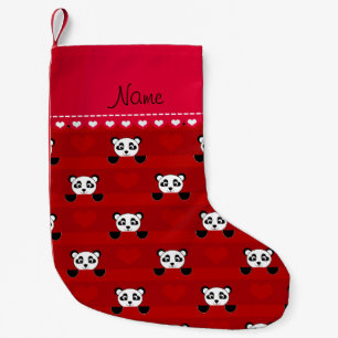 Personalised name red panda red heart stripes small christmas stocking