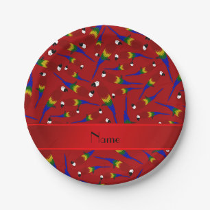 Personalised name red parrots paper plate
