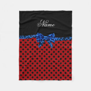 Personalised name red polka dots blue leopard bow fleece blanket