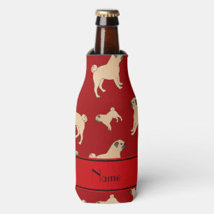 Personalised name red Pug dogs Bottle Cooler
