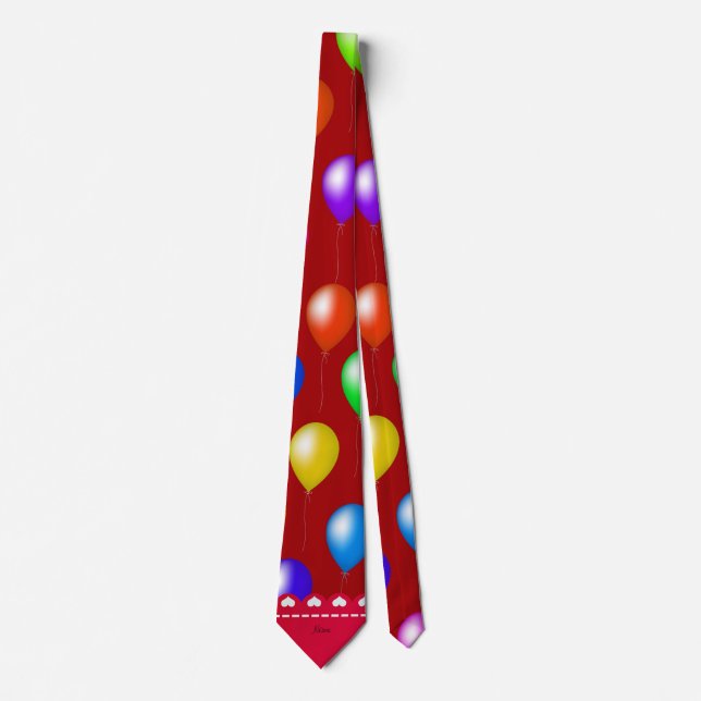 Personalised name red rainbow birthday balloons tie (Front)
