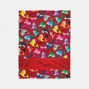Personalised name red rainbow killer whales fleece blanket