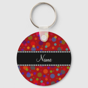 Personalised name red rainbow polka dots key ring