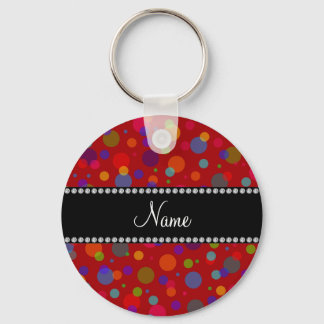 Personalised name red rainbow polka dots key ring