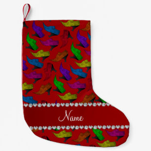 Personalised name red rainbow vintage shoes small christmas stocking