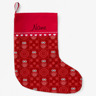 Personalised name red retro owls dots circles small christmas stocking