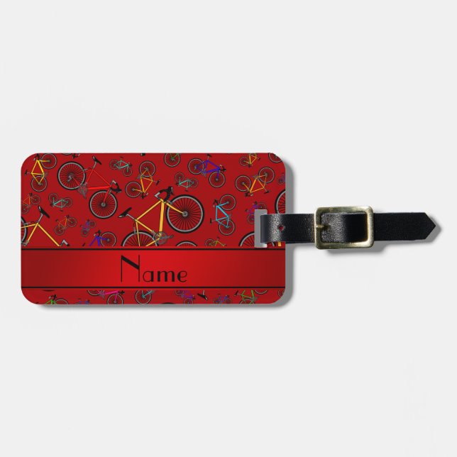 Personalised name red road bikes luggage tag (Front Horizontal)