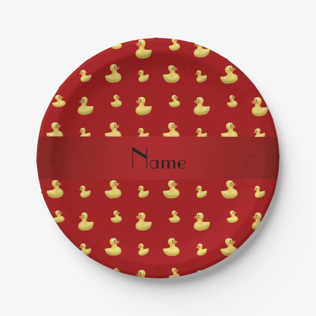 Personalised name red rubber duck pattern paper plate (Front)