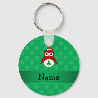 Personalised name red santa owl green snowflakes key ring