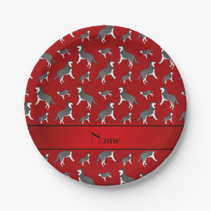 Personalised name red siberian husky dogs paper plate