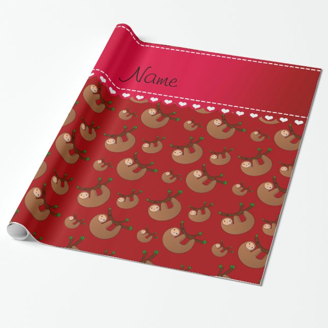 Personalised name red sloth pattern wrapping paper (Unrolled)