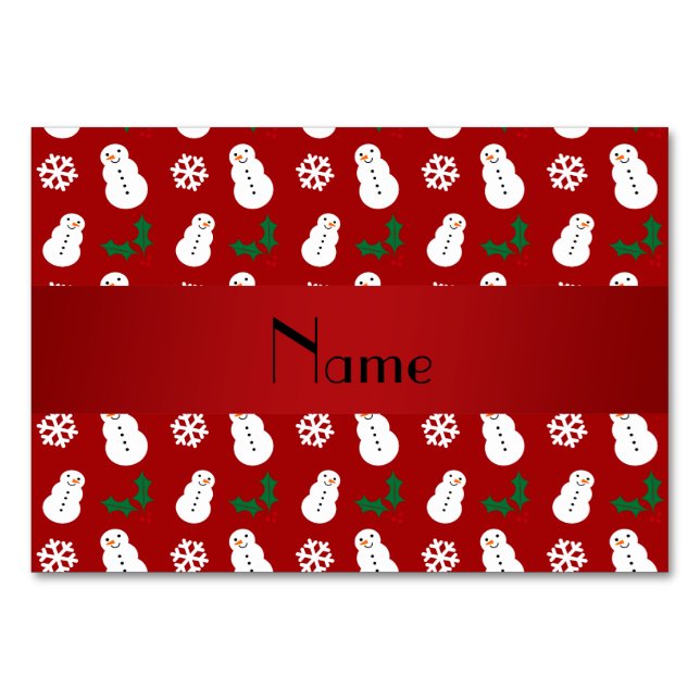 Personalised name red snowman christmas table number (Front)