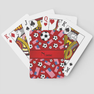 Personalised name red soccer american flag playing cards