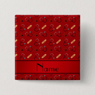 Personalised name red stethoscope bandage heart 15 cm square badge