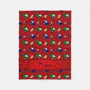 Personalised name red tractors fleece blanket