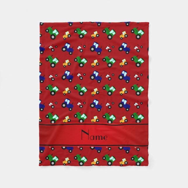 Personalised name red tractors fleece blanket (Front)
