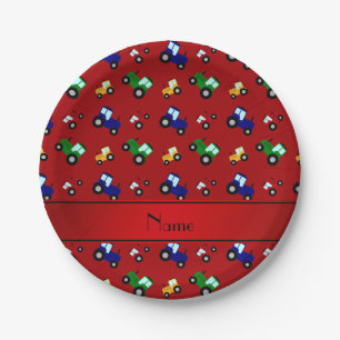 Personalised name red tractors paper plate