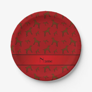 Personalised name red Vizsla dogs Paper Plate
