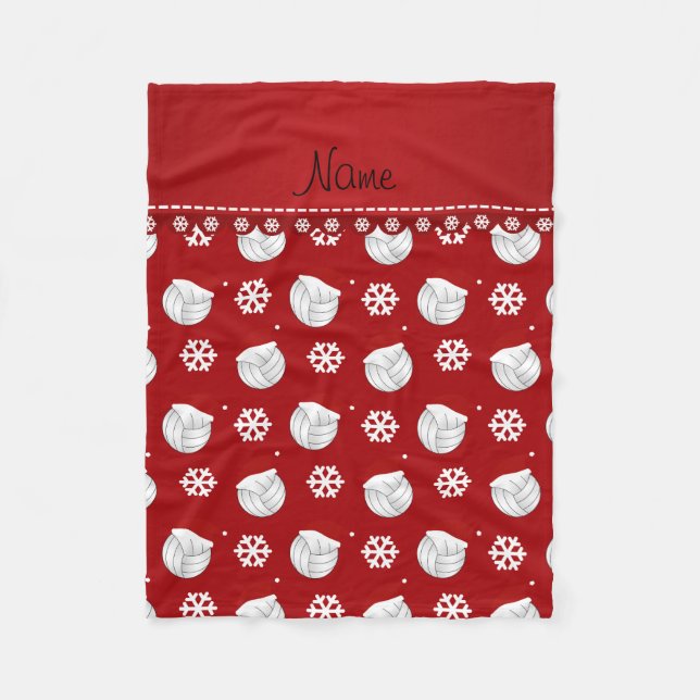 Personalised name red volleyballs santa hats fleece blanket (Front)