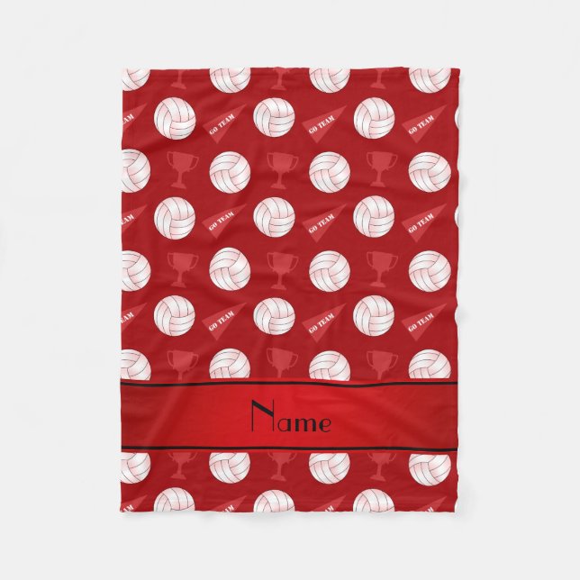 Personalised name red volleyballs trophy flag fleece blanket (Front)