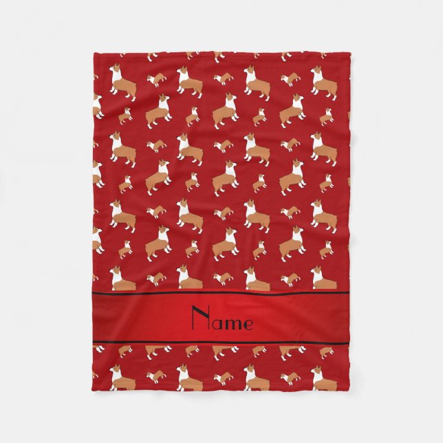 Personalised name red Welsh corgi pembroke dogs Fleece Blanket (Front)
