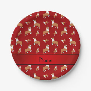 Personalised name red Welsh corgi pembroke dogs Paper Plate