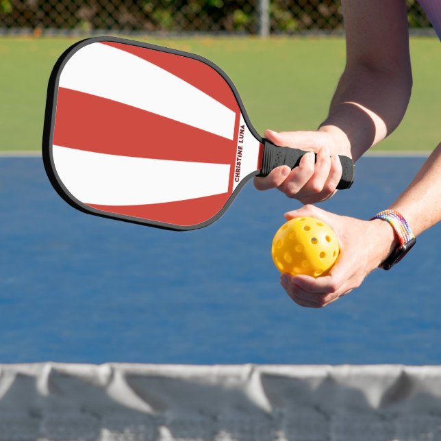 Personalised Name Red & White Stripes Pickleball Paddle (Insitu)