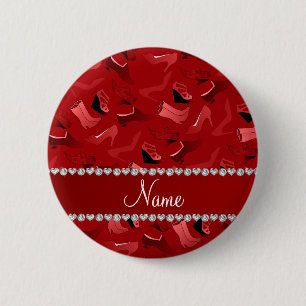 Personalised name red women's shoes pattern 6 cm round badge