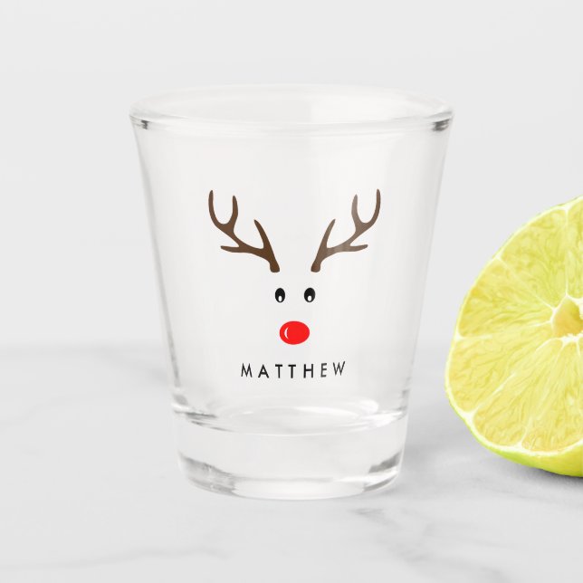 Personalised Name Reindeer Xmas Holiday Shot Glass (Front)