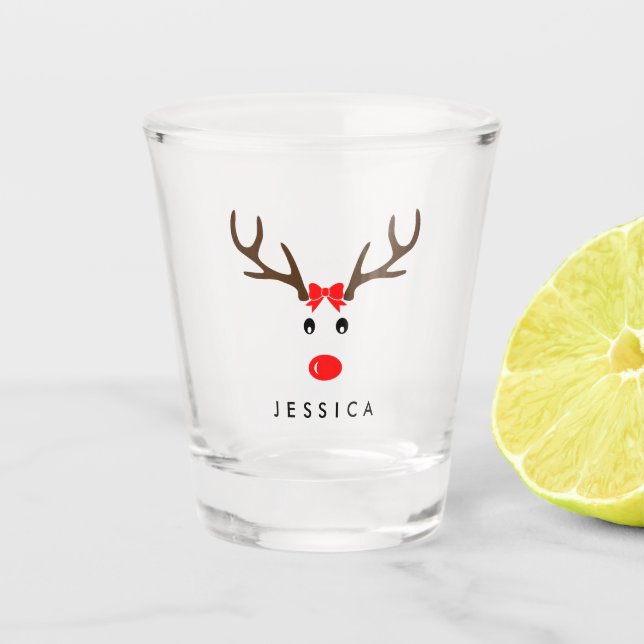 Personalised Name Reindeer Xmas Holiday Shot Glass (Front)