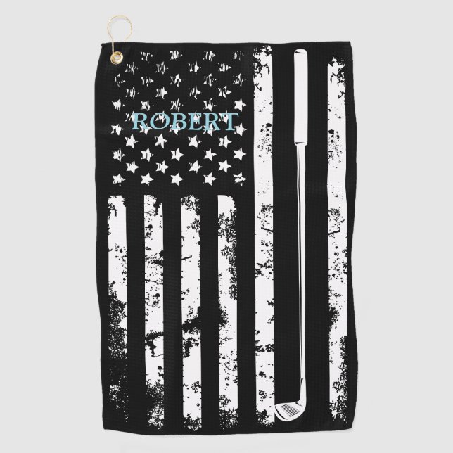 Personalised Name Retro American Flag Golf Gift Towel (Front)