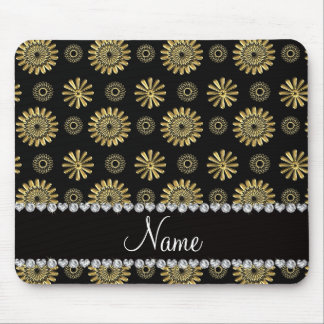 Personalised name retro black gold flowers mouse pad