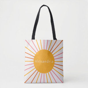 Personalised Name Retro Boho Sun Tote Bag