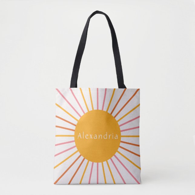 Personalised Name Retro Boho Sun  Tote Bag (Front)