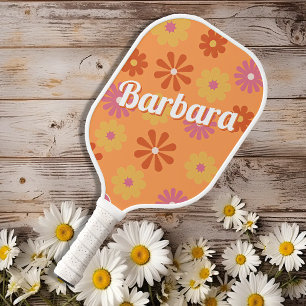Personalised Name Retro Flower Power Pickleball Paddle