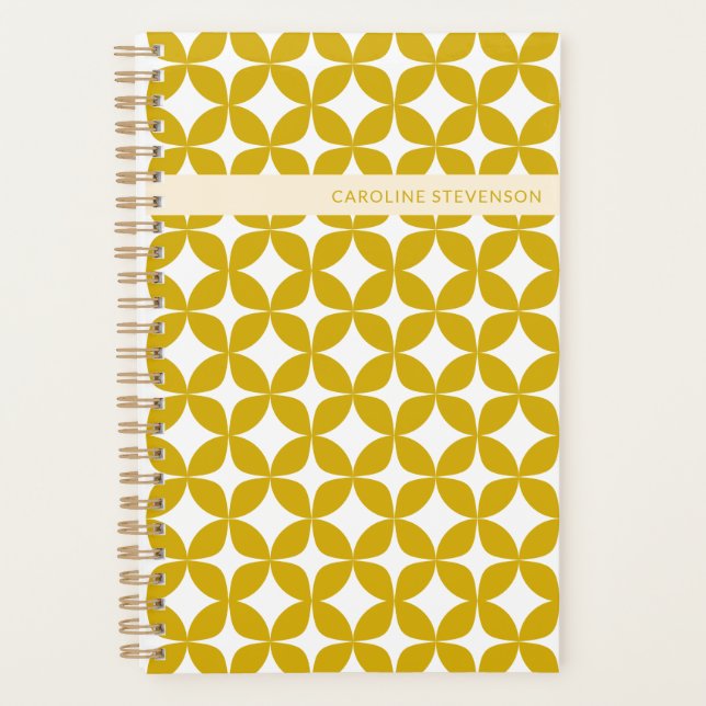 Personalised Name Retro Geometric Golden Yellow Planner (Front)