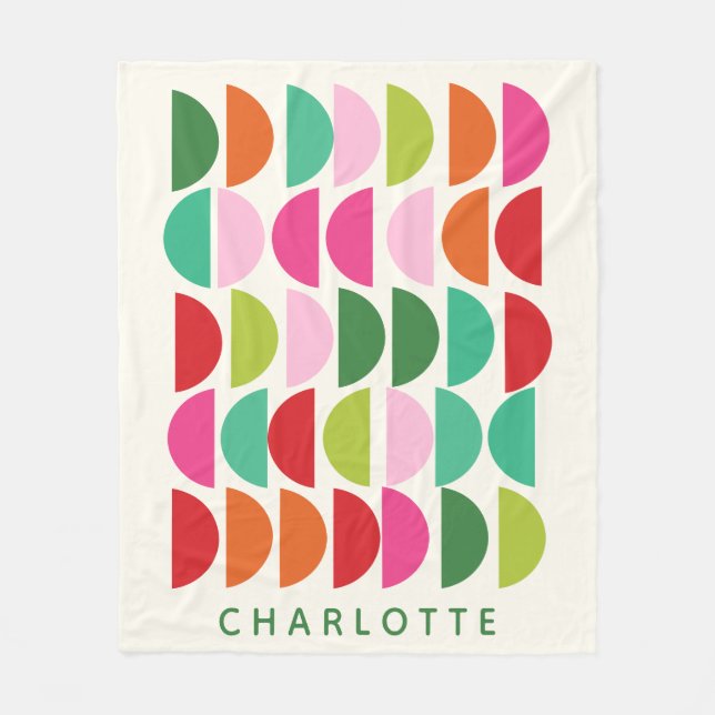 Personalised Name Retro Geometric Pattern Decor Fleece Blanket (Front)