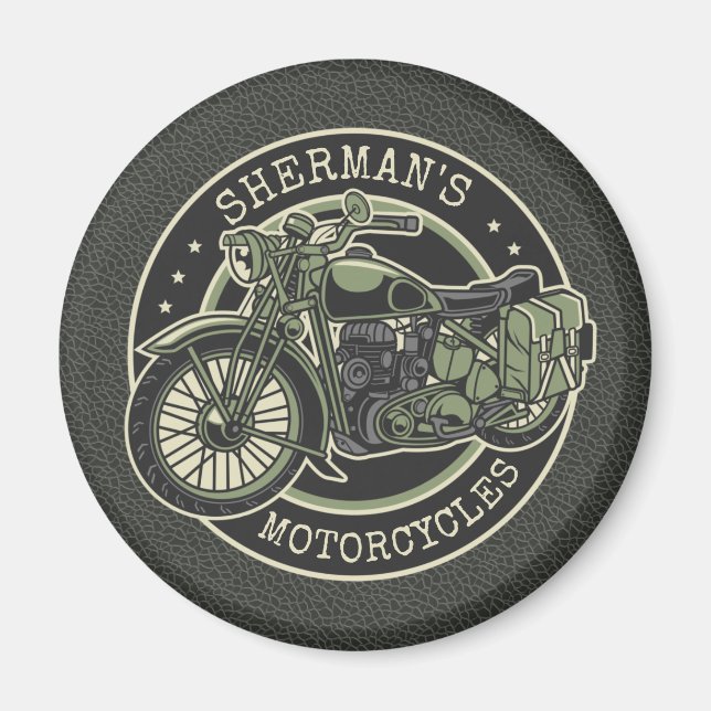 Personalised NAME Retro Military Motorcycle Biker Magnet (Front)