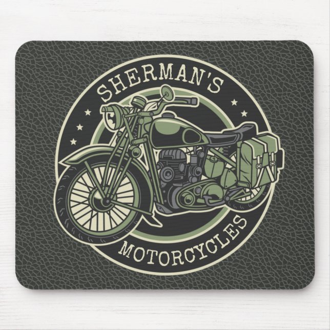 Personalised NAME Retro Military Motorcycle Biker Mouse Pad (Front)