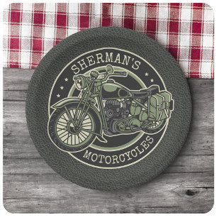 Personalised NAME Retro Military Motorcycle Biker Paper Plate