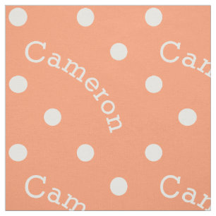 Personalised Name Retro Polka Dot Coral Peach Fabric