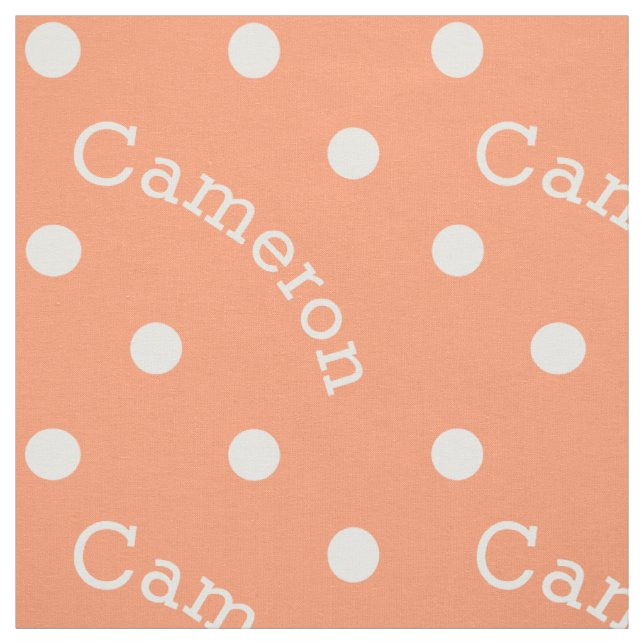 Personalised Name Retro Polka Dot Coral Peach Fabric (Swatch)