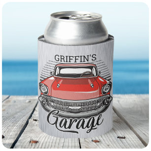 Personalised NAME Retro Red Classic Car Garage Can Cooler
